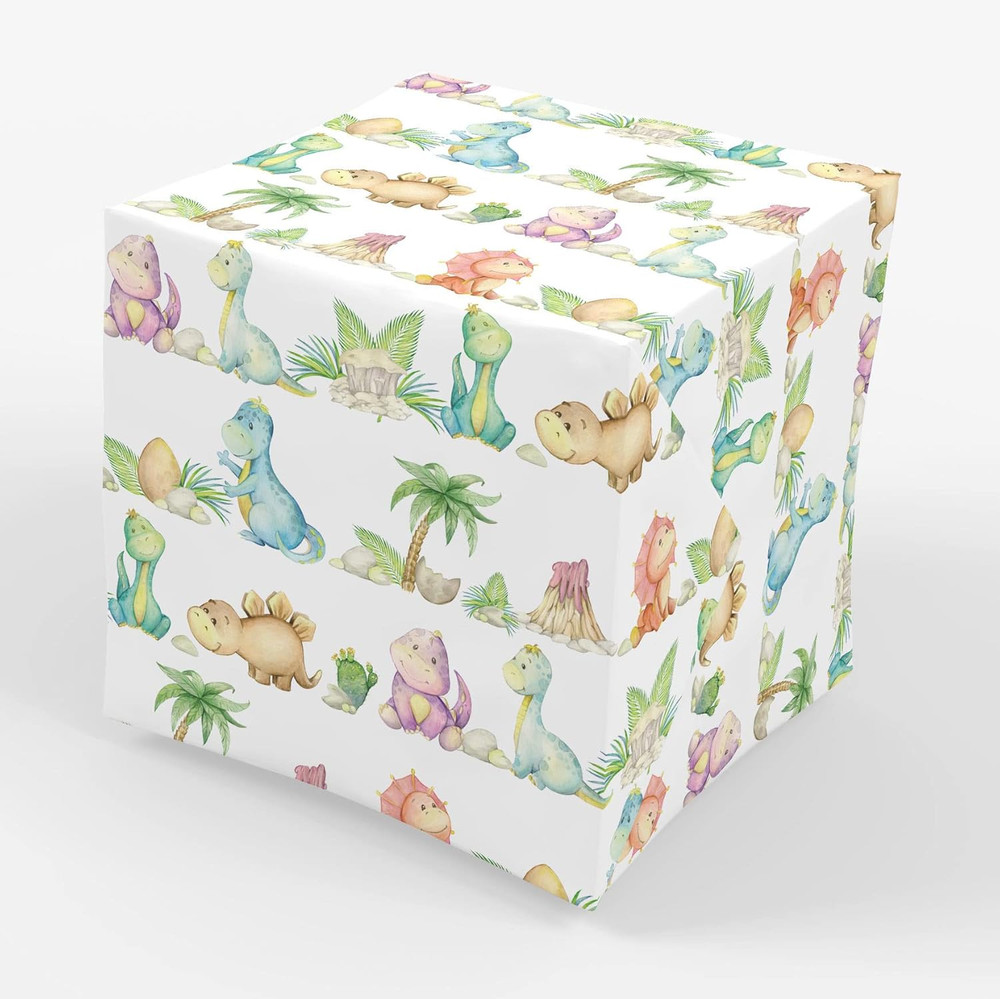 Dinosaur Baby Shower or Birthday Gift Wrapping Paper – Folded Flat 30 X 20 Inch