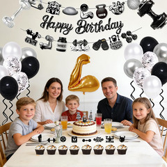 Gym Birthday Party Decorations, 30PCS Workout Gym Decor Set with Gold Muscle & D