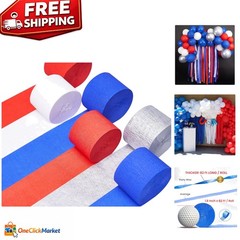 Decorate Effortlessly with Red White Blue Crepe Paper Streamers – 6 Count Pack