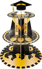 Graduation Cupcake Stand for 25, Class of 2026, 3-Tier Black and Gold Display
