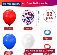 Red White and Blue Balloons, 60pcs 4th of July Patriotic Balloons, 12 Inches Red