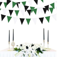 32Ft Green White Black Party Decorations Green Black Fabric Triangle Banner F…