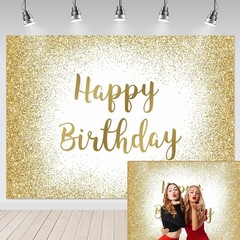 Mocsicka Happy Birthday Backdrop – Gold Glitter Sweet 16 Photo Backdrop for W…