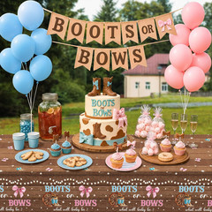 Boots or Bows Gender Reveal Decorations, 3 Pack Disposable Gender Reveal Table C