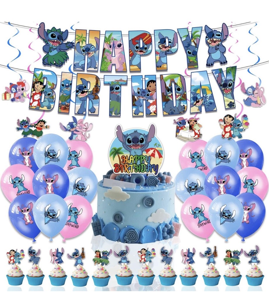 NEW Cartoon Lilo & Stitch Theme Birthday Party Decorate Supplies Set US Stock