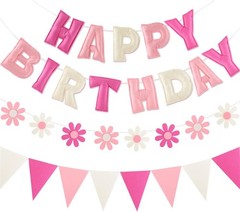 Felt Birthday Decorations, NO DIY, Pre-Strung 3D Felt Happy Birthday Banner w…