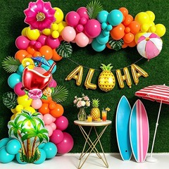 178pcs Hawaiian Luau Party Decorations, Foil Balloons Arch Kit Garland Palm T…
