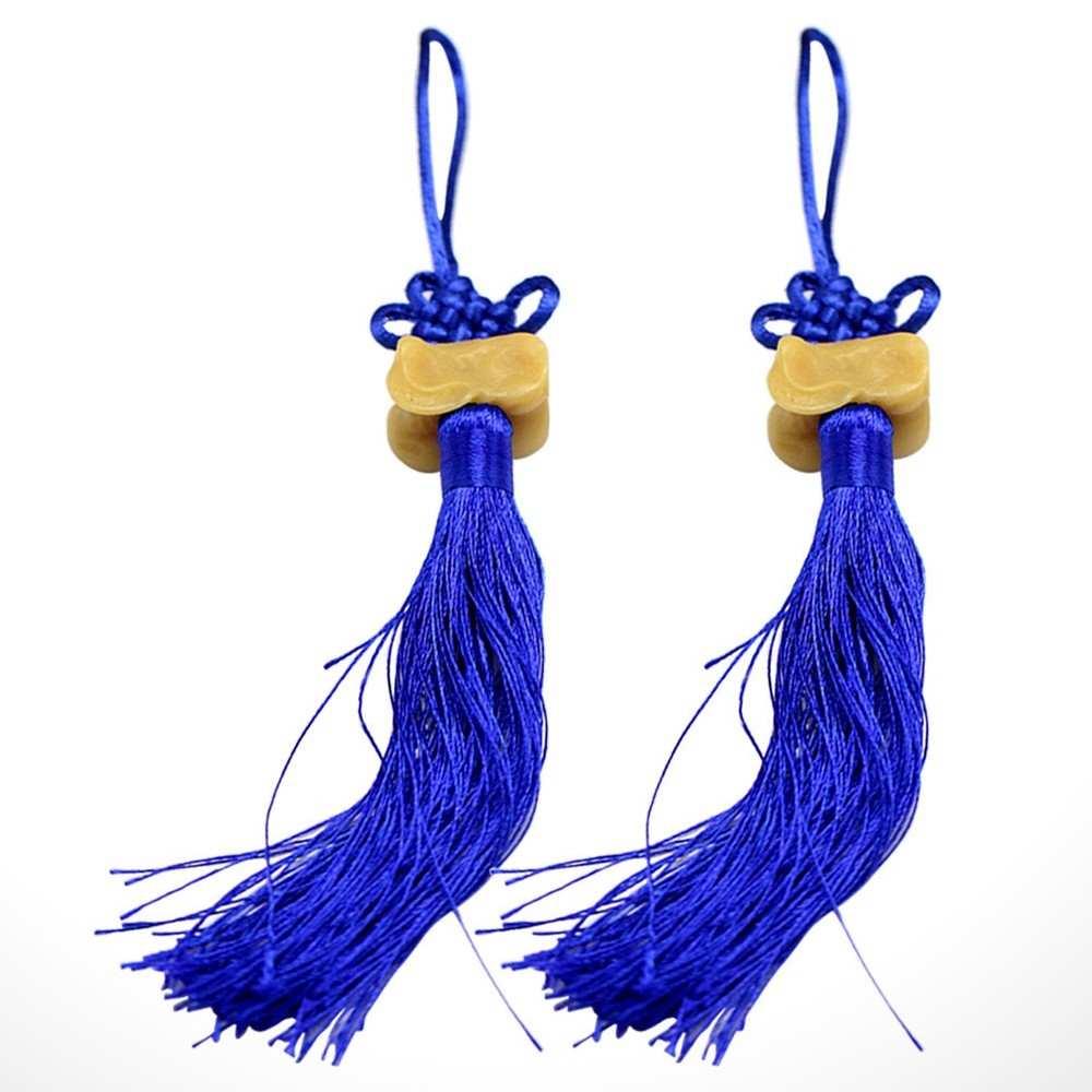 2Pcs Blue Nylon Chinese Knot Tassels Soft Reusable Home Hanging Decor