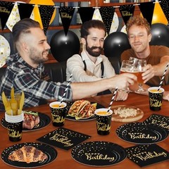 DYLIVeS Black Birthday Party Decorations Gold Foil Dots Happy Birthday Party …
