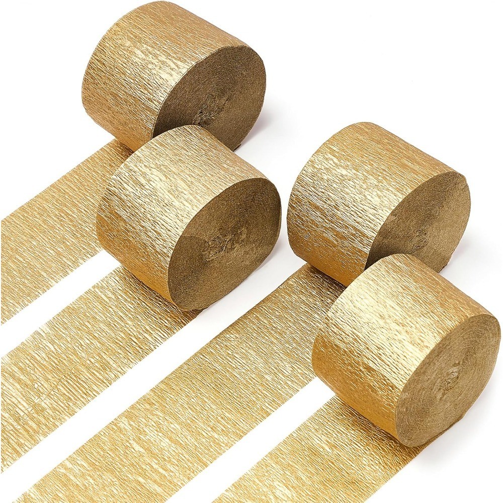 Gold Gold Crepe Paper Streamers 4 Rolls 328 FT Streamers | Wedding Birthday