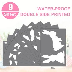 9 Sheets Easter Window Clings White Bunny Rabbit Window Stickers Double-Side Gla