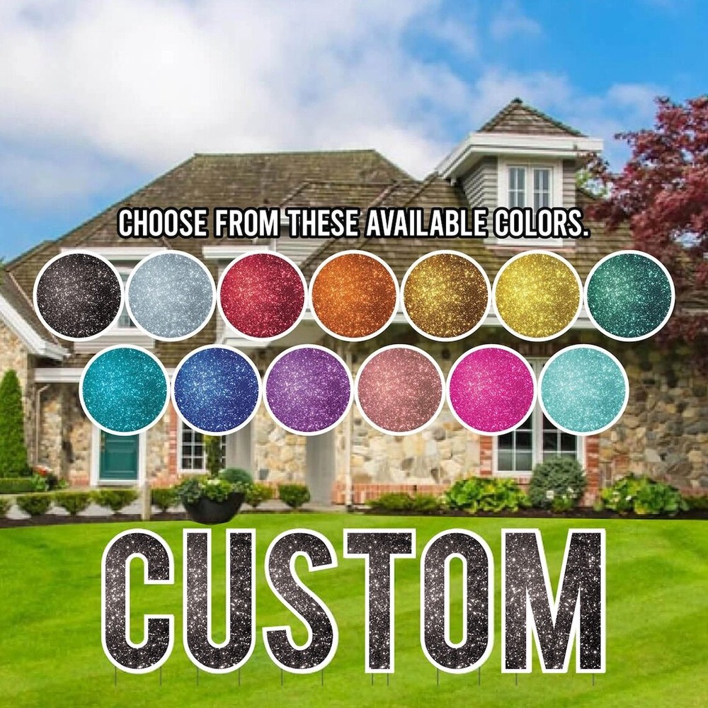 18″ Custom Yard Letters, 10 Sparkle Image Print Yard Card Letters, Bebas Font