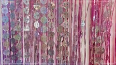 Disco Party Decorations Set – 2 Silver Tinsel Fringe Curtains & 2 Pink Backdrops