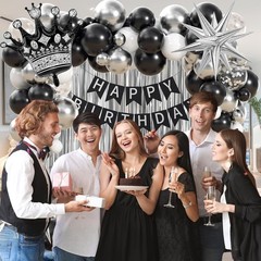 Black Birthday Decorations for Men with White and silver Black, Silver