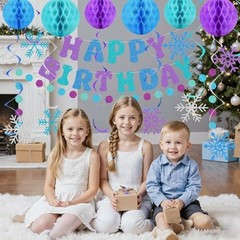 Snowflake Birthday Decorations for Girls, Glitter Happy Birthday Banner Purple