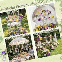 Ferrochef 36 Pcs Artificial Flowers Table Centerpiece with Vases Colorful Wil…