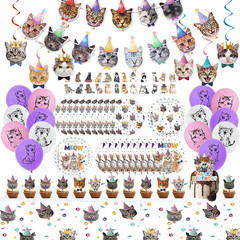 137PCS Cat Birthday Party Supplies Serves 20 Guests Kitten Birthday Party Decora