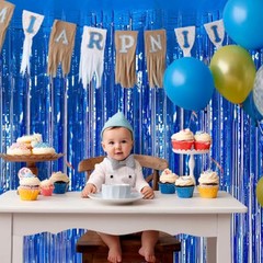 Blue Streamers Party Decorations 3.3×8.2ft, 2 Pack Dark Blue Tinsel Backdrop