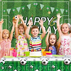 Soccer Happy Birthday Backdrop and Table Cover Set for Kids Soccer Themed Party