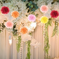 20 PCS Tissue Paper Pom Poms 4 Inch Large Paper Flowers Wall Decor Red