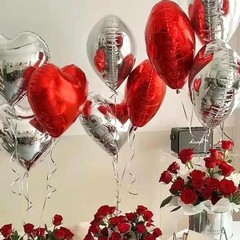 60 PCS Heart Shape Foil Balloons, 10 Inch Red Pink Silver Heart Foil Balloons…