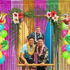 Hawaiian Luau Party Decorations, 2 Pack 3.28 x 6.56 Ft Foil Fringe Curtains