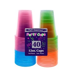 Party Essentials Soft Plastic 12-Ounce Party Cups/Tumblers, 40-Count, Assorte…
