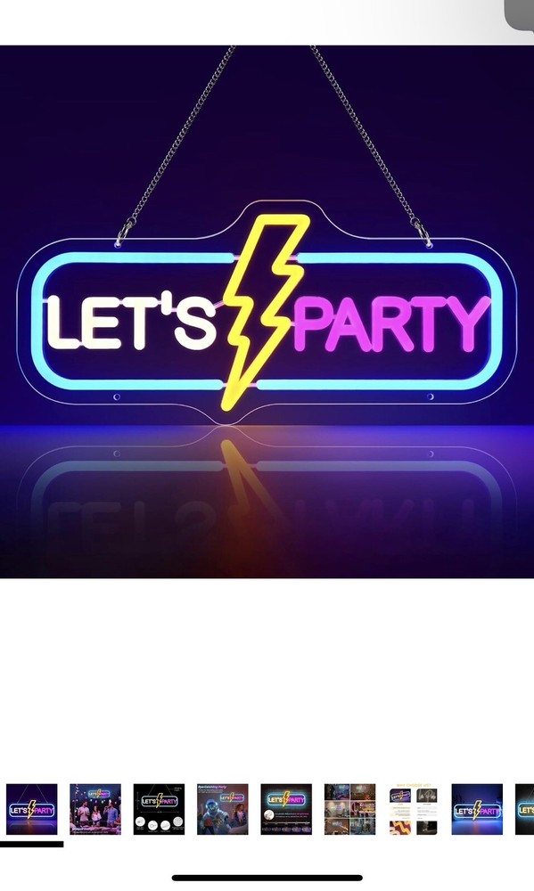 Lets Party Neon Sign, Dimmable Neon Lights Signs, 16.5 x 7.5 inch LED Signs