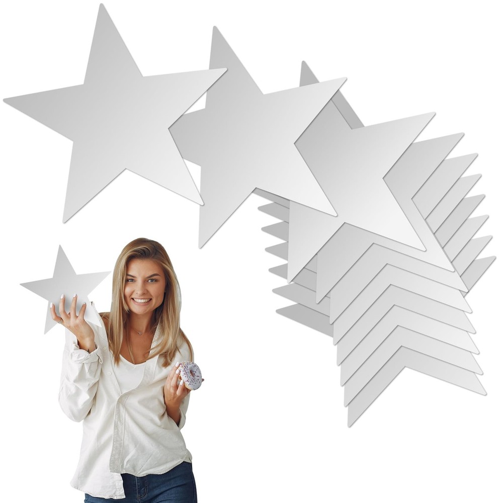 10 PCS Silver Paper Stars, 11 Inches, Double Printed Foil Star Cutouts, Party