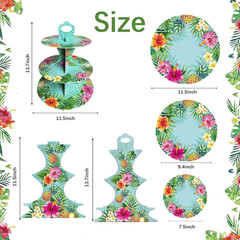 3 Tier Luau Cupcake Stand Hawaiian Themed Party Decorations Tropical Flowers Cup