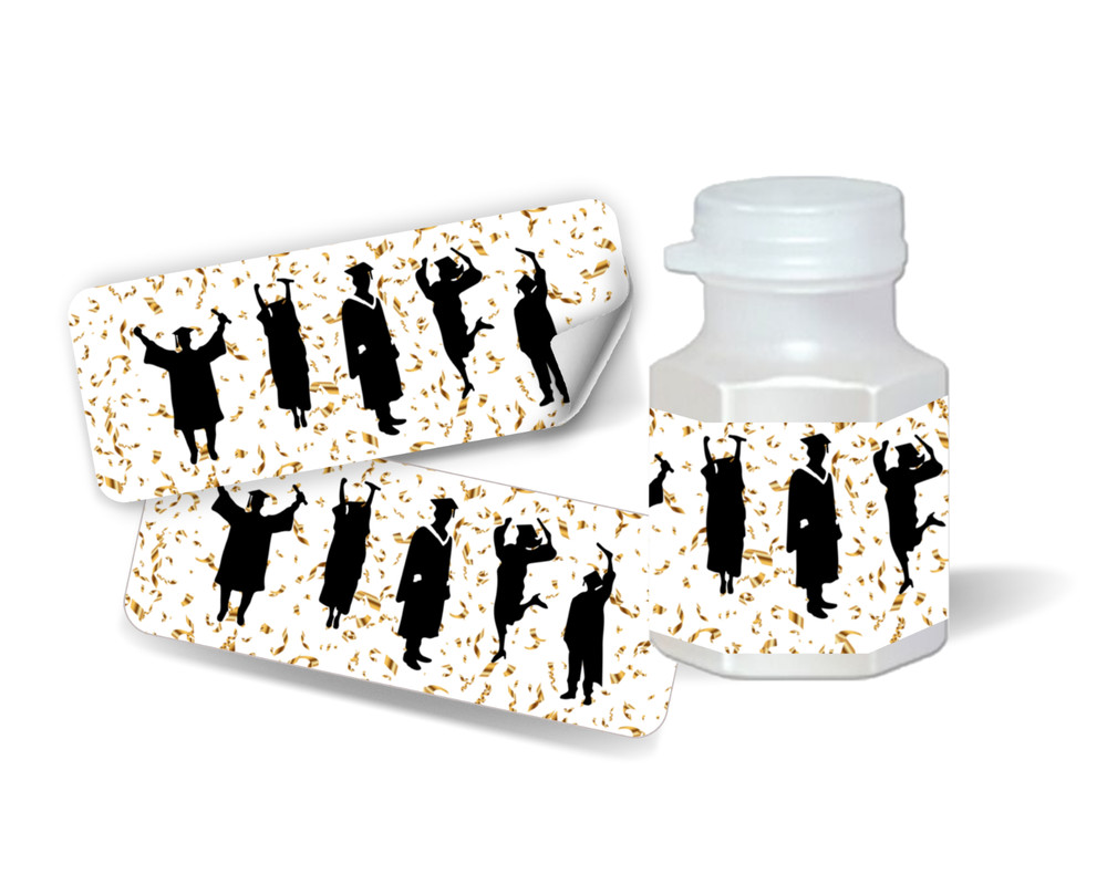 30 Graduation party favors, mini bubble labels