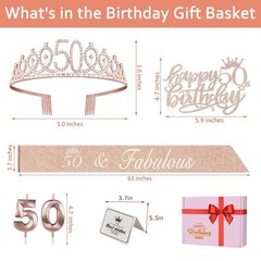 50th Birthday Decorations for Women, Including Sash Rose Gold