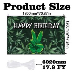 Happy Birthday Backdrop Banner Cool Green Plant Leaves Flag Favors Wall Hangi…