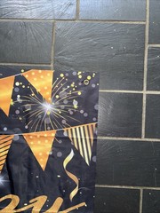 Happy 40th Birthday Banner Cloth Fabric sign 72 X 36 Black gold Decor Celebrate
