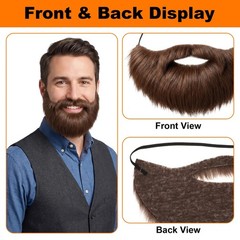 Brown Fake Beard, Fake Mustache with Elastic Band No Glue Realistic Facial Ha…