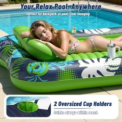 Inflatable Tanning Pool Lounger Float with Sprinkler, XXL Large Pool Floats A…