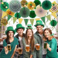 Green Gold Party Decorations, Graduation Season Hanging Glitter Triangle Flags B