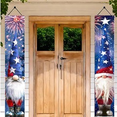 2D flat Patriotic Gnome Porch Banners Set of 2, Hanging Decorations for Front…