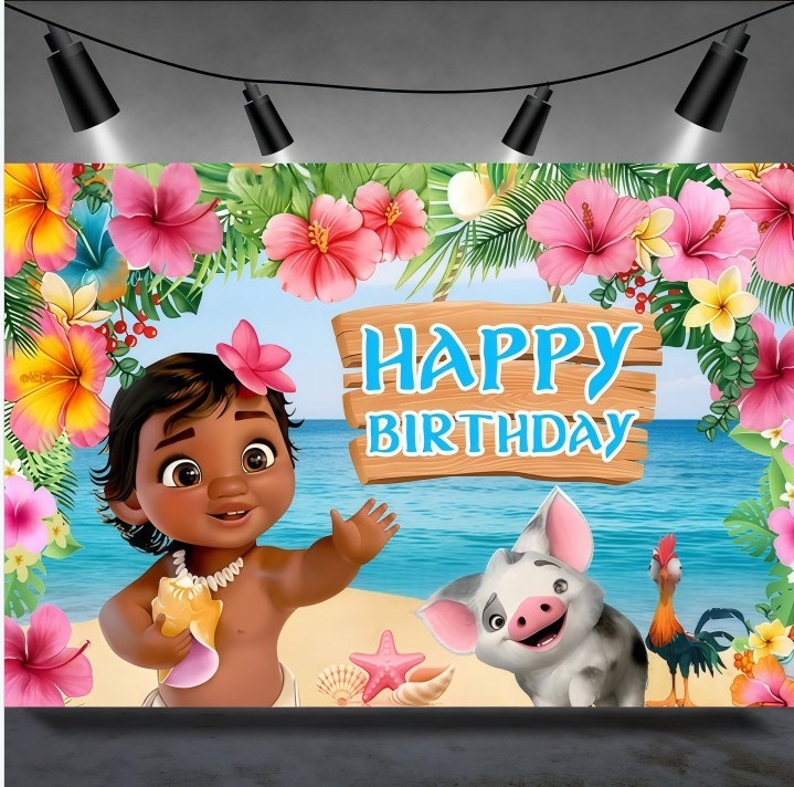 Personalised Moana Flower Photo Background Birthday Party Backdrop Banner Decor