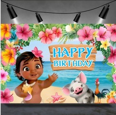 Personalised Moana Flower Photo Background Birthday Party Backdrop Banner Decor