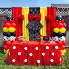 9 ft Red Dots Tutu Table Skirt with Tablecloth for Rectangle or Round Table D…