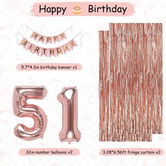 51st Rose Gold Birthday Party Decorations for Women, Rose Gold Happy Birthday…