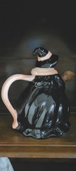 Vintage Novelty Ceramic Teapot Witch with Broom Shaped Halloween Decor Enesco