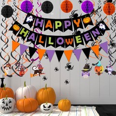 Happy Halloween Banner Paper Triangle Flag Bunting Circle Black,orange,purple