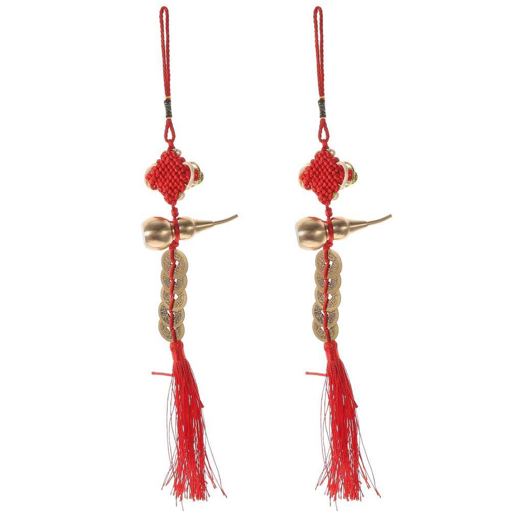 2PCS Gourd Brass Coin Pendants Chinese Knot Ornaments Chinese Style Decorations