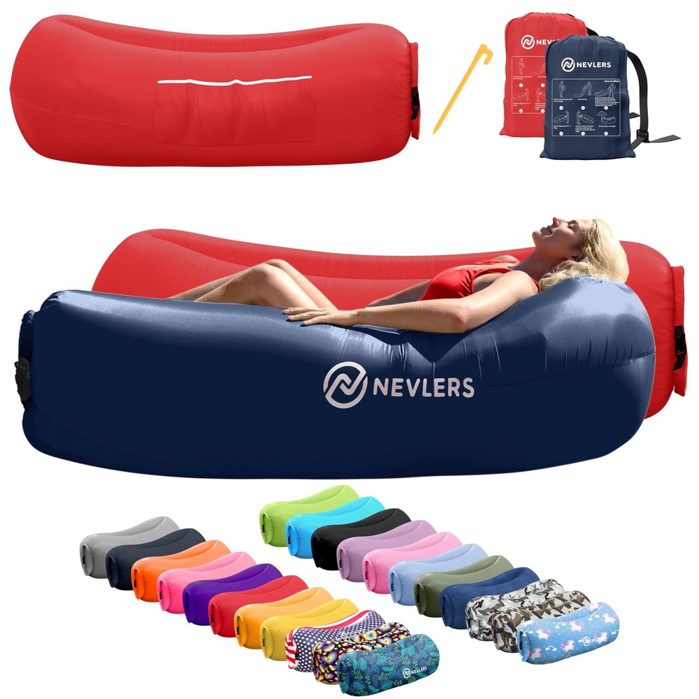 Navy & Red Inflatable Lounger 2 Pack | 210T Polyester Inflatable Couch | No-P…