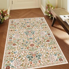 3×5 Beige Boho Floral Washable Rug,Soft Lightweight Low Pile Non-Shedding Car…