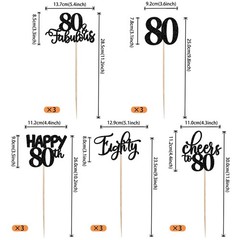 80th Birthday Centerpieces Sticks Table Toppers Party Decorations Black 15 PCS