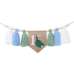Golf Theme 1st Birthday Tassels High Chair Banner – Green Blue Golf Hole In O…