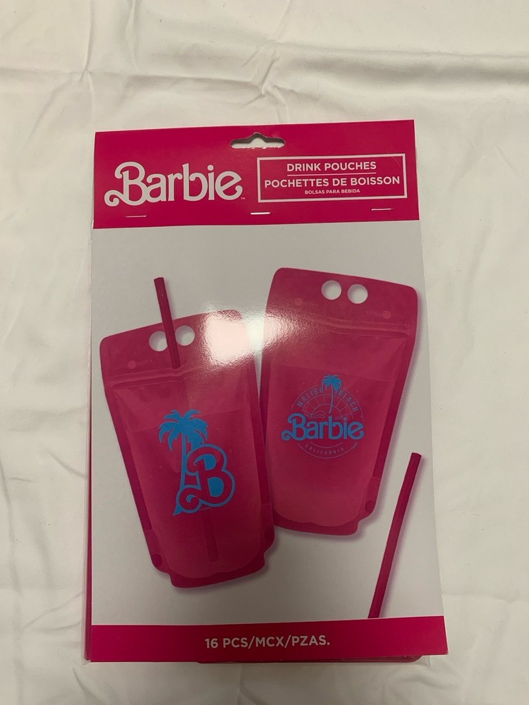 New Barbie Malibu Beach Drink Pouches (8 pouch set With Straws)